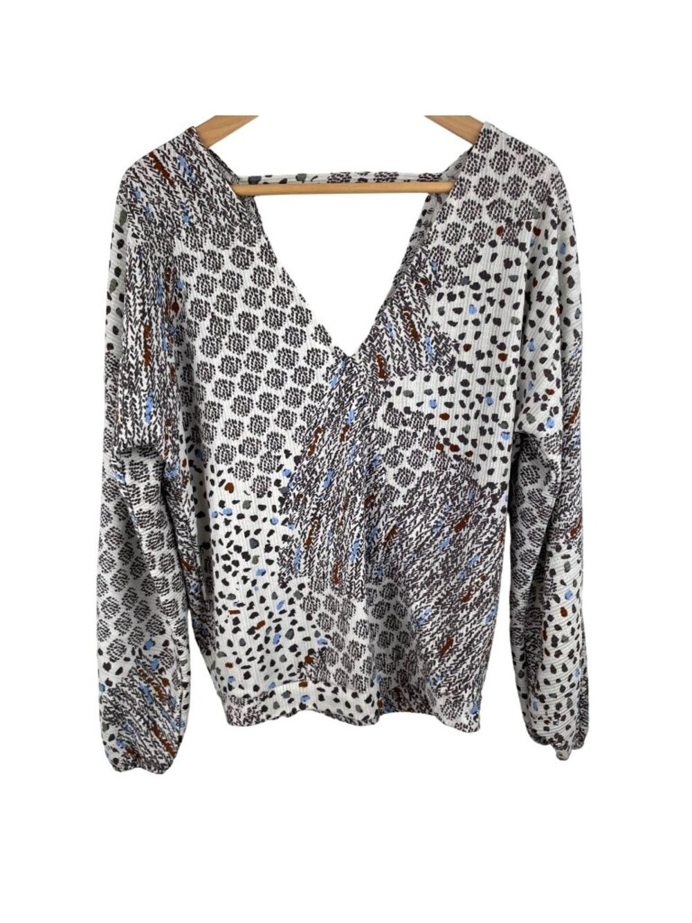 Daytrip Womens Size Small Long Sleeve Multicolor Geometric Print Blouse Shirt